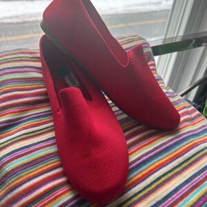 Women’s red knit loafer shoe